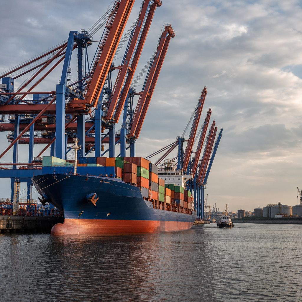 Hafen Hamburg Ein Bild zum Thema Hafen Hamburg im Transport, Logistik, Mobilität Kontext