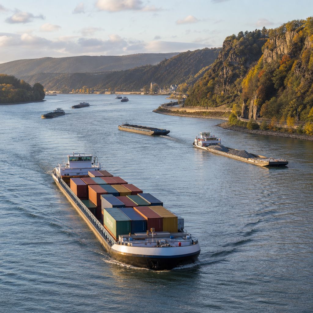 Rhein als Wasserstraße Ein Bild zum Thema Rhein als Wasserstraße im Transport, Logistik, Mobilität Kontext